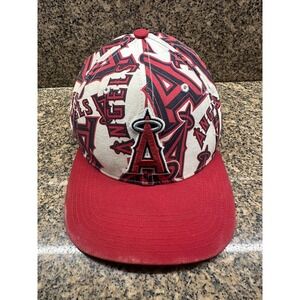 Los Angeles Angels Hat Cap Snap Back Mens Red White MLB Baseball All Over Print